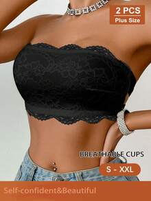 2pcs Strapless Invisible Design Women Lace Patchwork Bras, Jacquard Pattern, Suitable For Wedding, Beach, Casual, Comfortable, Wireless, Thin, Sports - Multicolor - View 4