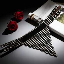 1件装女士朋克铆钉流苏颈圈领带，PU皮革可调节铆钉领带，适合哥特派对、锐舞节等场合 - 黑色 - 查看 3