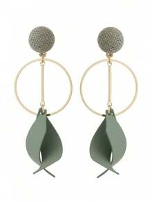 1对女士优雅心形长款仿珍珠耳环，独特耳环 - 薄荷綠 - 查看 6