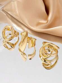 (3pcs/Set) Punk Style Exaggerated Glossy Round Opening Ring, Geometric Curved Surface Ring, And Geometric Glossy Cross Ring.European And American INS Niche Design Geometric Ring Set (3 Rings).Color-Preserving And Thick Rings Jewelry, Suitable For Women's Daily Wear, Various Holiday Gifts, Graduation Season, Student Gifts, Back-To-School Gifts, Gifts For Teachers. - 銀色 - 查看 3