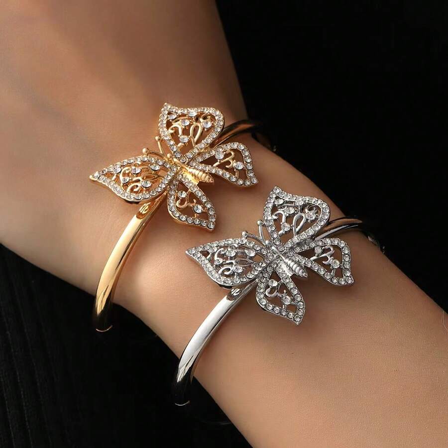 Vòng tay nữ, vòng tay hình bướm rỗng đính đá, thiết kế sang trọng tối giản mới, đa năng. - Nhiều màu - Xem 1