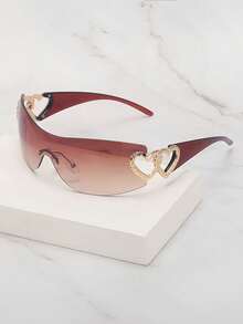 1pc Frameless Metal Heart Decor Y2K Style Fashion Glasses For Women, Suitable For Beach, Party, Gift, Vacation - Coffee Brown - View 5