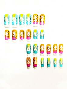 24 miếng dán móng tay hình giày dễ thương, có thể tháo rời và tái sử dụng, kích thước trung bình, thích hợp cho sử dụng hàng ngày, dự tiệc và đi chơi. - Nhiều màu - Xem 4