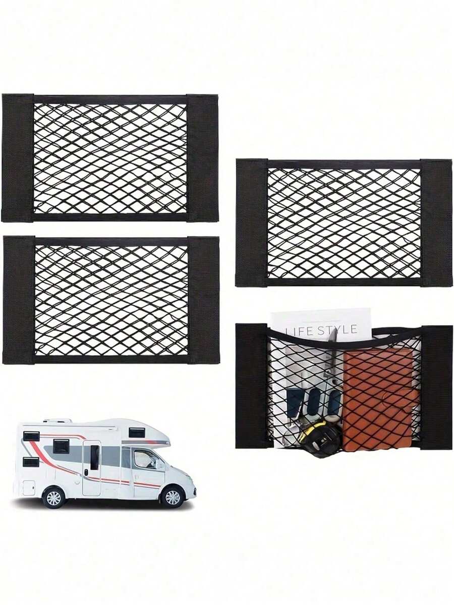 Filet de rangement élastique durable avec bandes auto-adhésives, poches de rangement pour sacs poubelle, rangement pour sacs en plastique monté au mur pour porte de placard de cuisine, sacs en maille adhésifs, sacs suspendus grande capacité, convient à tous les véhicules, organisation de véhicule, design élégant, construction robuste, accessoires pour propriétaires de camping-cars, organisation de fret, sacs en maille, design élastique, sacs en maille ajustés, cadeaux pour parents sportifs, fournitures pour propriétaires de camping-cars - multicolore - Voir 1