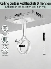 Bộ 2 giá đỡ thanh rèm gắn trên nóc không cần khoan, giá đỡ thanh rèm tự dính chịu lực cao, móc rèm điều chỉnh được phù hợp với thanh rèm đường kính 1,2 inch, dùng cho tủ quần áo, phòng ngủ, phòng tắm, nhà bếp, cửa sổ căn hộ - Nhiều màu - Xem 4