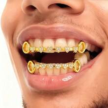 THATBOY 2个镂空心形立方氧化锆镶嵌嘻哈牙套，时尚派对礼物（女士） - 彩色 - 查看 16