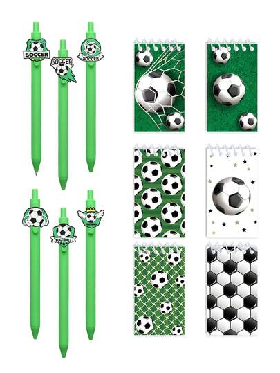 6pcs Football Themed Stationery Set, Including 3 Football Pendant Ballpoint Pens And 3 Random Football Pocket Notebooks, Suitable For Student Back To School Supplies, Football Match Souvenirs, Football Fans And Children's Birthday Gifts