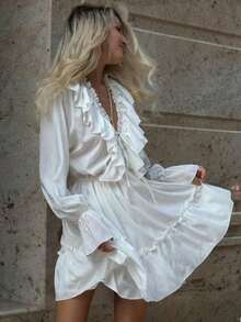 Đầm dự tiệc sinh nhật mùa hè, kiểu dáng bohemian, chất liệu chiffon, có bèo nhún, thích hợp cho kỳ nghỉ hoặc đám cưới, màu trắng. - trắng - Xem 9