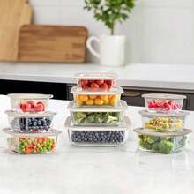 Glass Food Containers with Glass Lid Microwave Safe Food Storage Container Set 6 Pack Square Shape Large Size Airtight Storage Set with Leak Proof Lids Meal Prep Containers - GrisJ6S - Ver 8