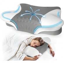 Cervical Neck Pillow for Side Sleeper - Memory Foam Pillows Ergonomic Neck Support for Pain Relief Contour Memory Foam - Adjustable Orthopedic Bed Pillows with Breathable Pillowcase Queen Size - Blanco Gris - Ver 3