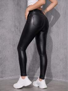 Leggins Vaquero Tipo PIel Bolsillos Traseros - Negro - Ver 2