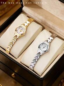 1件装时尚创意百搭小巧个性化女士石英表，圆形简约表盘，合金表带，适合姐妹、情侣、日常佩戴和节日礼物 - 金色 - 查看 12