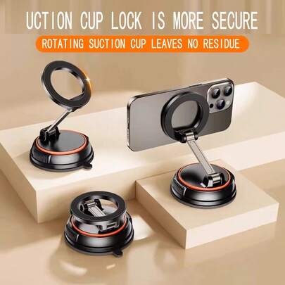 可调节吸盘式车载手机支架，1个真空吸盘，可折叠旋转磁吸式支架，适用于车载导航，强力吸盘可吸附在墙壁、玻璃、桌面上，春季礼物