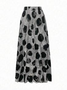 EARO 女士长款波点半身裙，松紧腰，休闲无弹面料，适合日常穿着和度假。 - 灰色 - 查看 3