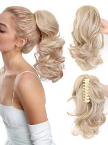 10 Inch Clip-In Short Curly Wavy Synthetic Hair Extension Ponytail, Elegant Style, Suitable For Women's Daily Wear And Party - Multicolor - View 16