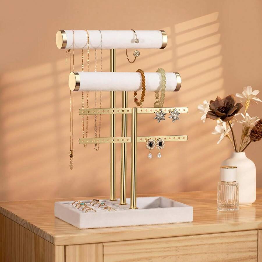 1pc 4-Tier Jewelry Storage Rack, Bracelet Display Stand, Detachable T-Shaped Organizer, Suitable For Storing Bracelets, Necklaces, Earrings, Rings, Unique Gift For Women, Mother's Day, Thanksgiving, Christmas - Multicolor - View 1