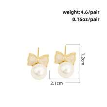 Pearl Earrings For Women, Luxury Earrings Pendant Elegant Bow Decor Unique Design Earrings - Gold - View 6