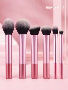 Bộ 6 cọ trang điểm màu hồng đa năng, gồm cọ má hồng, cọ phấn phủ, cọ tán phấn mắt, cọ tạo khối và cọ che khuyết điểm. - Hồng - Xem 6