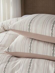 3件套100%涤纶浪漫复古花卉条纹印花被套组，2个枕套+1个被套（不含床单） - 彩色 - 查看 5