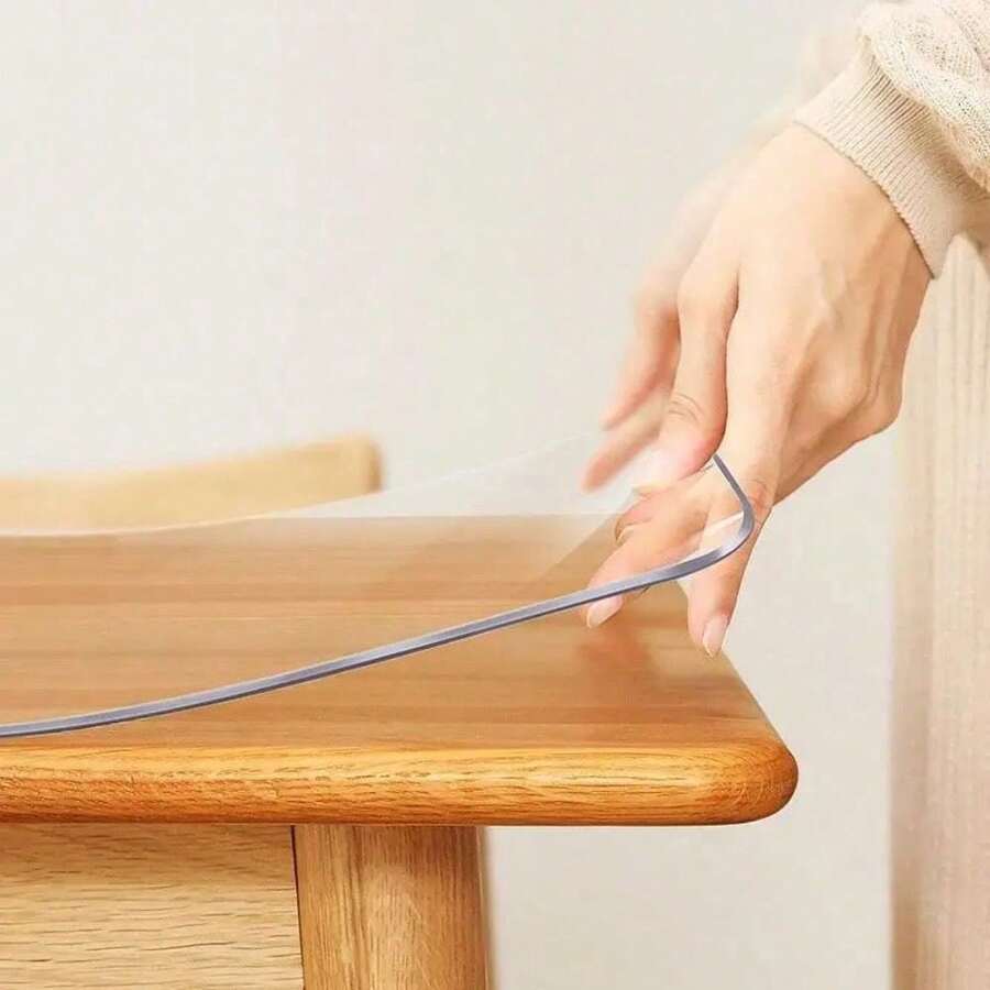 0,25 mm Protector de mesa de plástico grueso, Almohadilla antideslizante para mesa de comedor, Mantel individual de alta calidad para escritorio de cocina, Fácil de limpiar - Blanco - Ver 1