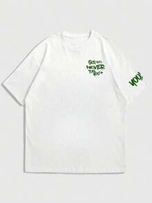 Áo thun ngắn tay nam FRACTYR phong cách tối giản mùa hè in chữ "Never" | Áo thun đa năng dễ phối đồ phong cách đường phố - trắng - Xem 4