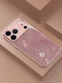 1件装优雅简约奢华柔和时尚玫瑰金叶子图案玻璃材质手机壳，兼容 17/16/15/14/13/12/11 Pro Max/7/8 Plus/Xr/Xs Max/6s、S25/S24/S22/S21/S10/A73/A56/A55/A54/A53/A36/A35/A34/A33/A26/A25/A13/A06/S23 FE/S23 Plus/S23 Ultra，钢化玻璃材质，高端大气质感，国际版，非国内版 - 粉色 - 查看 3