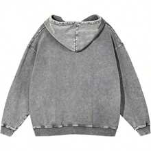 Men's Washed Distressed Pocket Hoodie Vintage Oversized Hoodie Acid Wash Cotton Pullover Hoodies For Streetwear Sweatshirts - Street Fashion - 灰色 - 查看 3