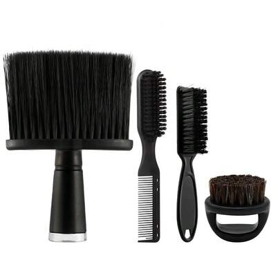 Bộ cọ tạo kiểu tóc và râu 4 món bằng nhựa cứng cáp, màu đen tuyền, thiết kế nhỏ gọn, tay cầm thoải mái, dụng cụ cắt tóc và chăm sóc râu dành cho nam giới.