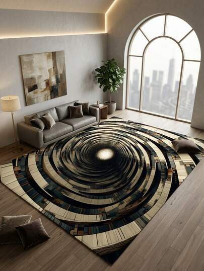 1 件装地毯/地垫/区域地毯/门垫，趣味美式 INS 风格 - 抽象条纹 3D 立体漩涡图案，仿羊毛地毯，适用于浴室、厨房、入口、走廊、床边、客厅、卧室，四季皆宜，可机洗，家居装饰