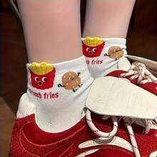 8双/4双装 女士可爱卡通汉堡、薯条、披萨图案趣味柔软透气吸湿休闲运动袜 - 彩色 - 查看 9