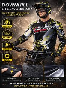 TELEYI Men's Geometric Lightning Racer Letter Print Long Sleeve MTB Motocross Jersey Quick Dry Mesh Downhill Off-Road Bike Racing Athletic Top Sports Black - Black - View 7