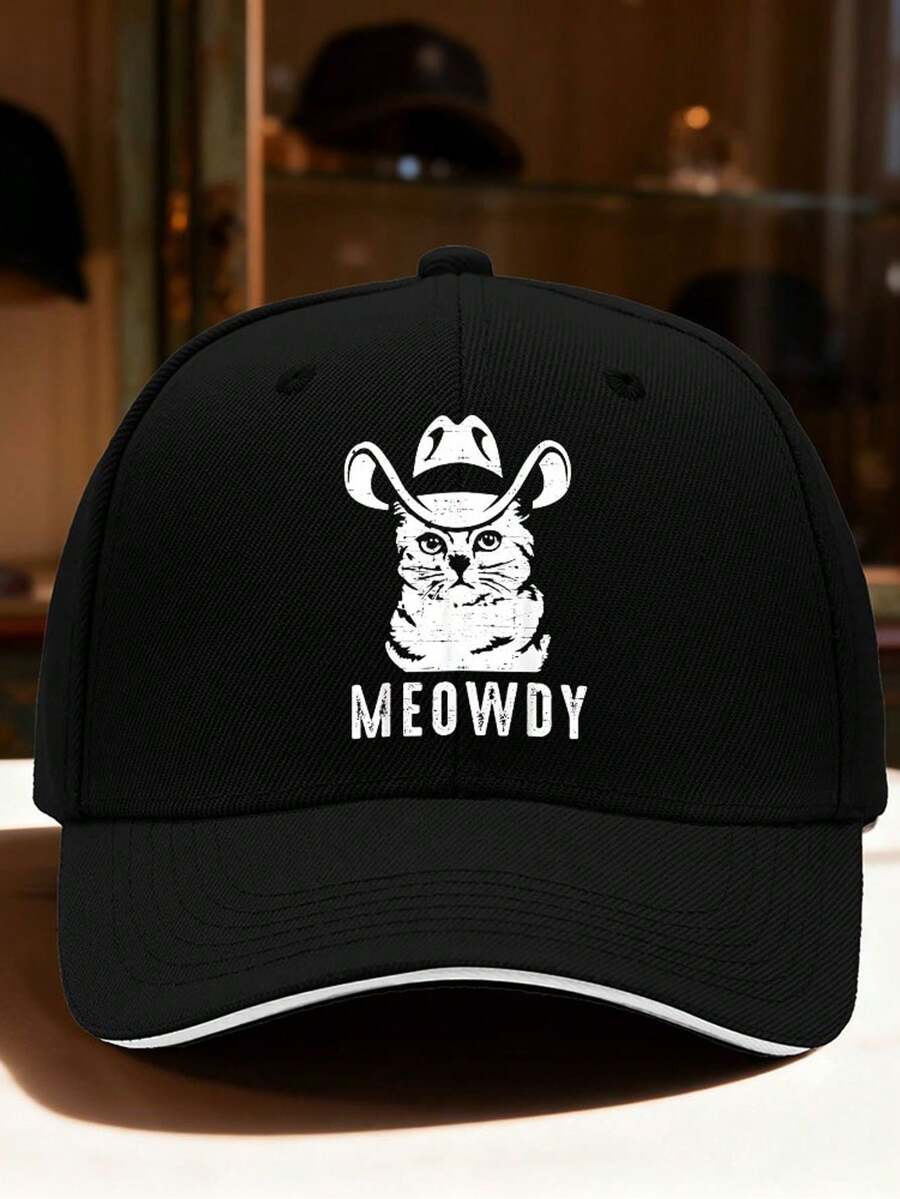 2026 New Model 1pc Cowboy Cat Meowdy Logo Baseball Cap, Unisex, Fashionable And Versatile, Suitable For Outdoor Street Casual Sports, Dating, Travel, Cycling, Truck Driver Lightweight Hat, High-E - 黑色 - 查看 1