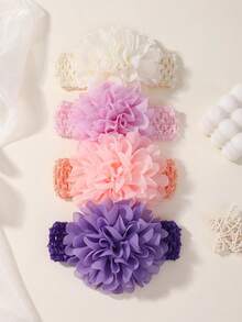 4pcs/Pack Solid Color Chiffon Flower Baby Headbands Love Valentine - Multicolor - View 5