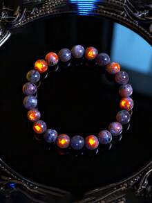 天然尤珀石手链 | 火焰宝石荧光水晶弹力手链 | 紫外线发光珠子余烬石手链 - 火焰石手鍊 - 查看 1
