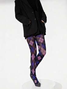 Check Pattern Stripes, Blue And Green Long Stockings, Diamond-Pattern Nylon Cartoon Check Long Stockings, Highly Elastic, Breathable, Comfortable And Form-Fitting Yoga Long Stockings (Suitable For Women), Comfortable And Warm - Pink - View 3