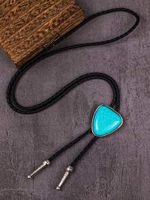 1pc Tiger Eye Stone Triangle Pendant Necklace Bolo Tie, Unique Stylish Western Cowboy Necktie Accessory, Versatile Matching - Multicolor - View 5