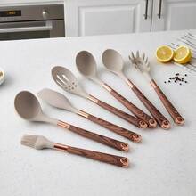 Bộ dụng cụ nhà bếp silicon mới 11 món, chảo chống dính cán gỗ vân mạ vàng, thìa và muỗng chịu nhiệt. - A - Xem 5