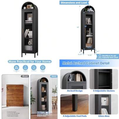 Metal Arched Display Cabinet With Glass DoorsHome Arch Display Cabinet Assembly Required Black