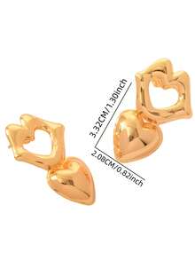 1 Pair Of Hollow Heart-Shaped Earrings Made Of 18K Gold-Plated Stainless Steel, A Fashionable And Personalized Jewelry Gift For Women - Multicolor - View 2