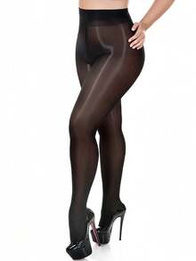 Medias negras de obsidiana con brillo - Tejido suave y brillante que se ajusta a la figura, capa base elegante para citas románticas y ocasiones especiales - Negro - Ver 1