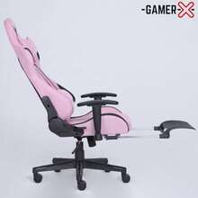 -GAMER-X- Silla Gamer Ergonómica Escritorio de Tela Transpirable con Reposapiés y Soporte Lumbar hasta 150kg Ideal para Gaming Oficina - Sillas Gamer Cómodas Ergonomicas descansapies Rosa - Gris - Ver 6