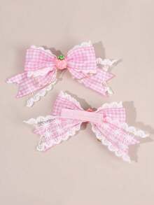 2pcs Strawberry Hair Bows For Women Girls Red Plaid Lace Bow Alligator Clips With Strawberry Accessory Cute Sweet Vacation Bow Hair Clips Adorable Strawberry Checkered Bow Barrettes Women Hair Accessories, Flat Claw Clip, Hair Slide, Hair Claws, Head Accessories, Hairpin - Pink Strawberry - 查看 5