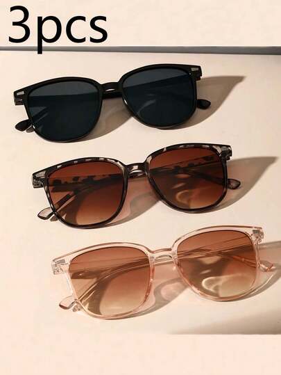 3pcs Geometric Fashion Glasses Set, Suitable For Men And Women - Black And Transparent Plastic Frames, Fashionable Round And Cat-Eye Designs, Perfect For Daily Wear And Styling | Geometric Fashion | Durable Plastic Material, Great For Beach Vacation