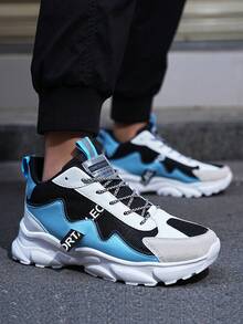 Men's White Blue And Black Sport Shoes With Synthetic Leather And Mesh Fabric EVA Midsole Durable Anti-Slip Outsole Breathable Lightweight Trainers For Outdoor Sports And Everyday Use - 白藍 - 查看 3