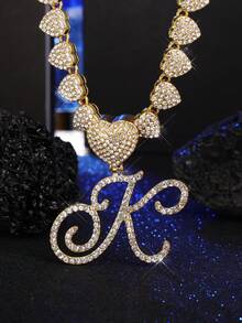 字母吊坠项链 迈阿密链条项链 女士嘻哈镶钻字母吊坠项链 珠宝礼物 - 愛心字母項鍊 - 查看 8