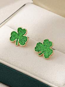 1 Đôi bông tai hình cỏ bốn lá cổ điển, thời trang, thiết kế giản dị, đa năng dành cho nữ - màu xanh lá - Xem 4