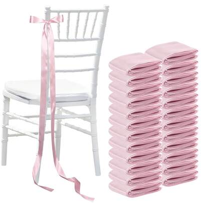12/24pcs White, Green, Brown, Pink Satin Bow Chair Sash, Wedding Chair Back Silk Bow Tie Suitable For Wedding, Baby Shower, Birthday Party Decoration, Reception, Restaurant Event, Banquet, Party, Hotel Decor