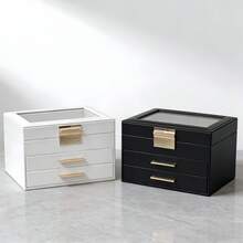 صندوق مجوهرات SONGMICS 6 طبقات، تصميم 5 أدراج، سعة تخزين كبيرة، مع مرآة، قابل للقفل، صندوق منظم للمجوهرات، هدية رائعة، يمكن تخزين الأقراط والخواتم والقلائد والساعات، متوفر باللون الأبيض والأسود والرمادي - متعدد الألوان - مشاهدة 7