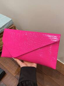 新款小众设计时尚鳄鱼纹压花信封包，复古风格女士手提包 - 玫紅色 - 查看 11