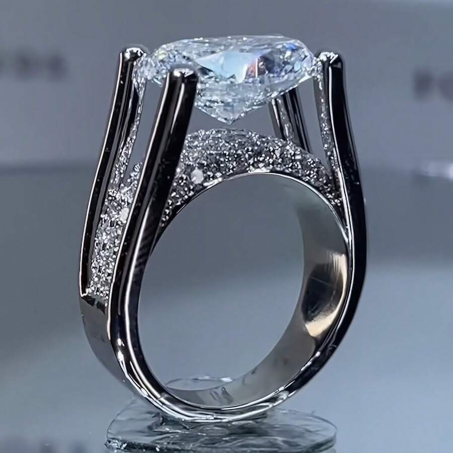 Double Layer Hollow Zirconia Ring, Elegant Luxury Women's Party Exquisite Gift - Silver - View 1